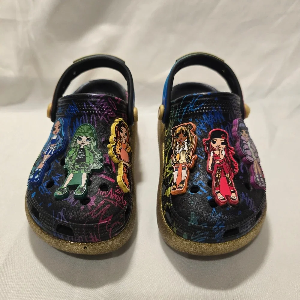 Kids‎ Rainbow High Crocs Clogs Charm Glitter Gold Strap Size C11