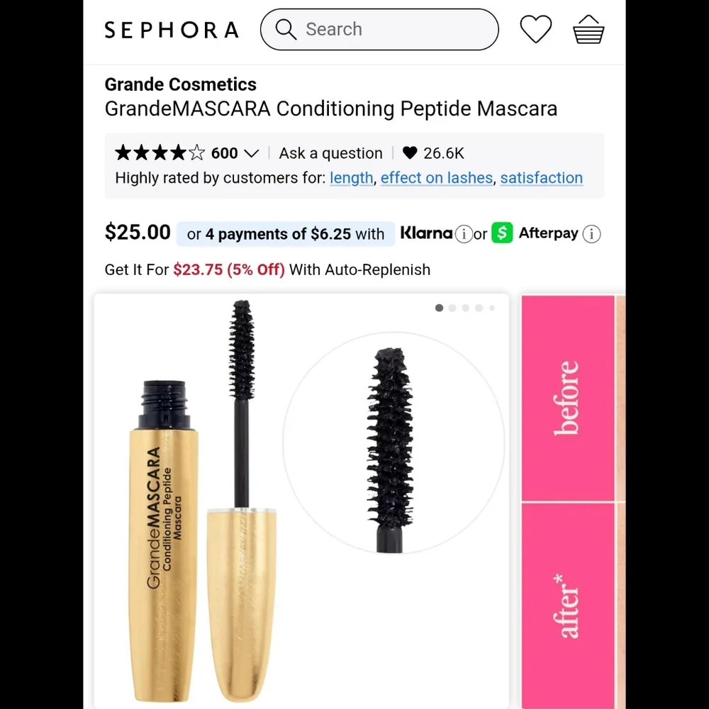 Grande MASCARA Conditioning Peptide Mascara Rich Black NWT