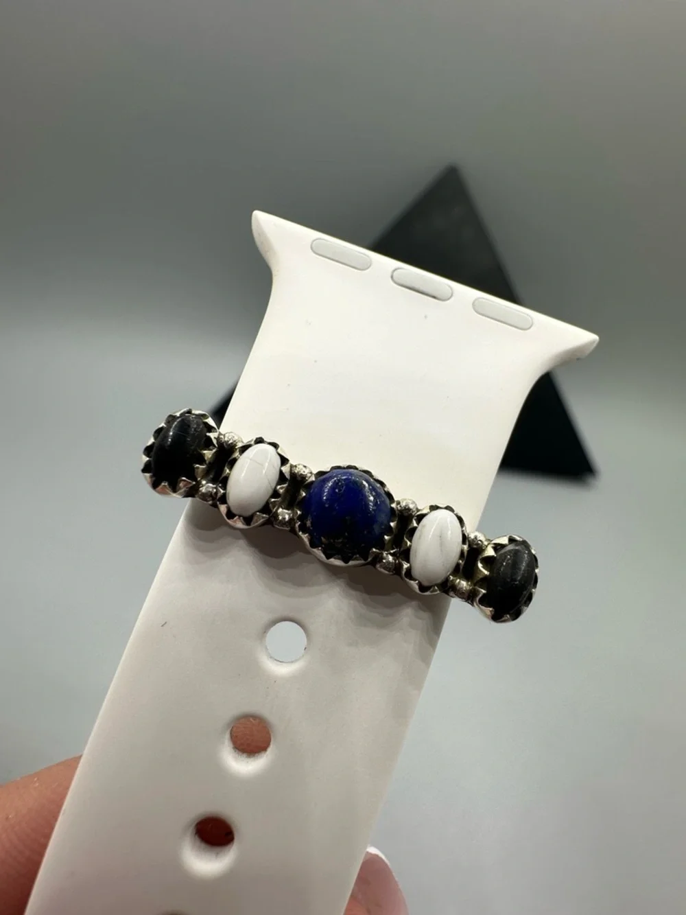 ⌚White Buffalo Lapis Lazuli Sterling Silver 925 Watch Band Charm Handmade iWatch