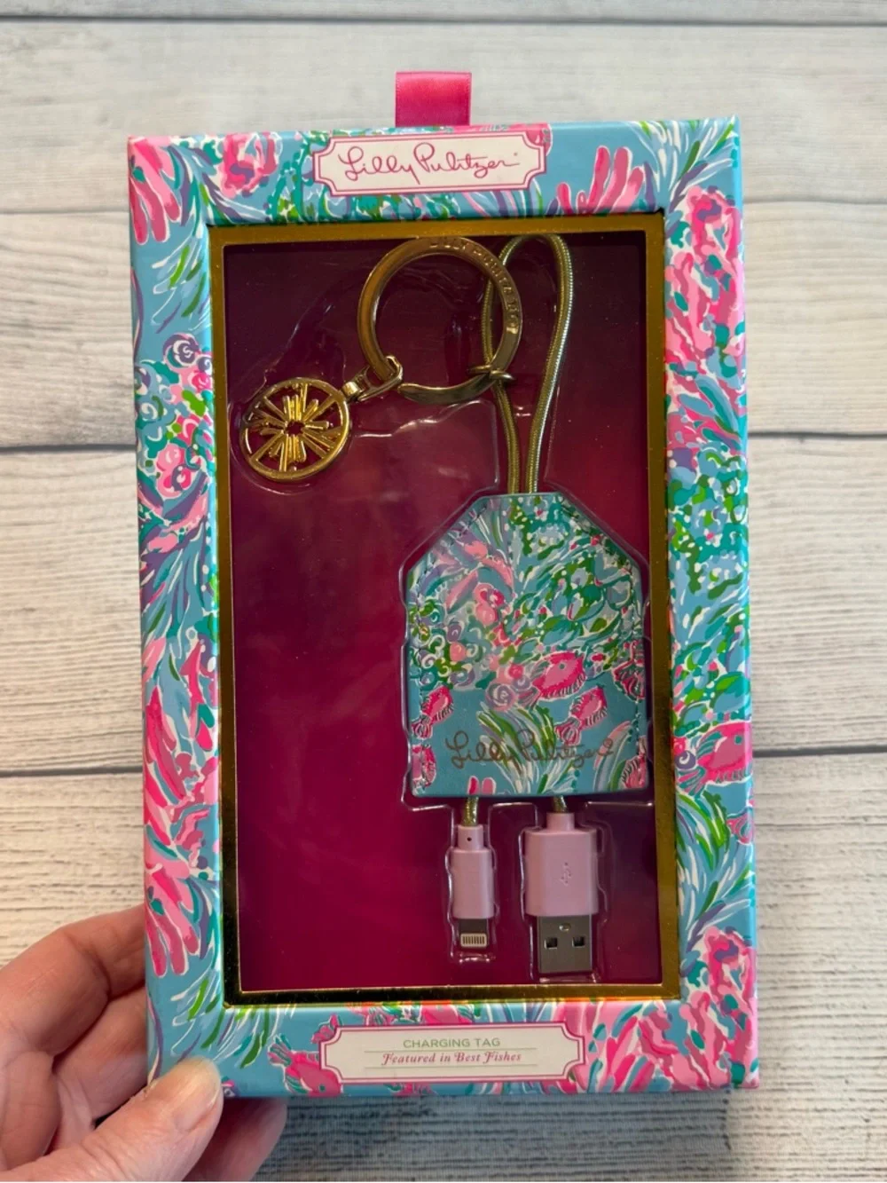 Lilly Pulitzer Floral Charging Tag & Keychain in Pink, Blue, Green