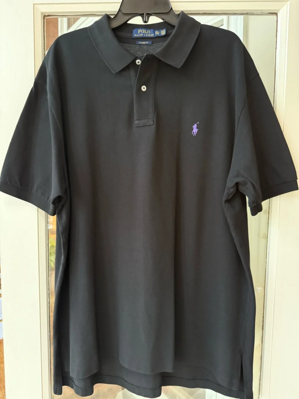 Ralph Lauren Black Classic Fit XXL Tall Polo with Purple Pony Embroidery EUC!
