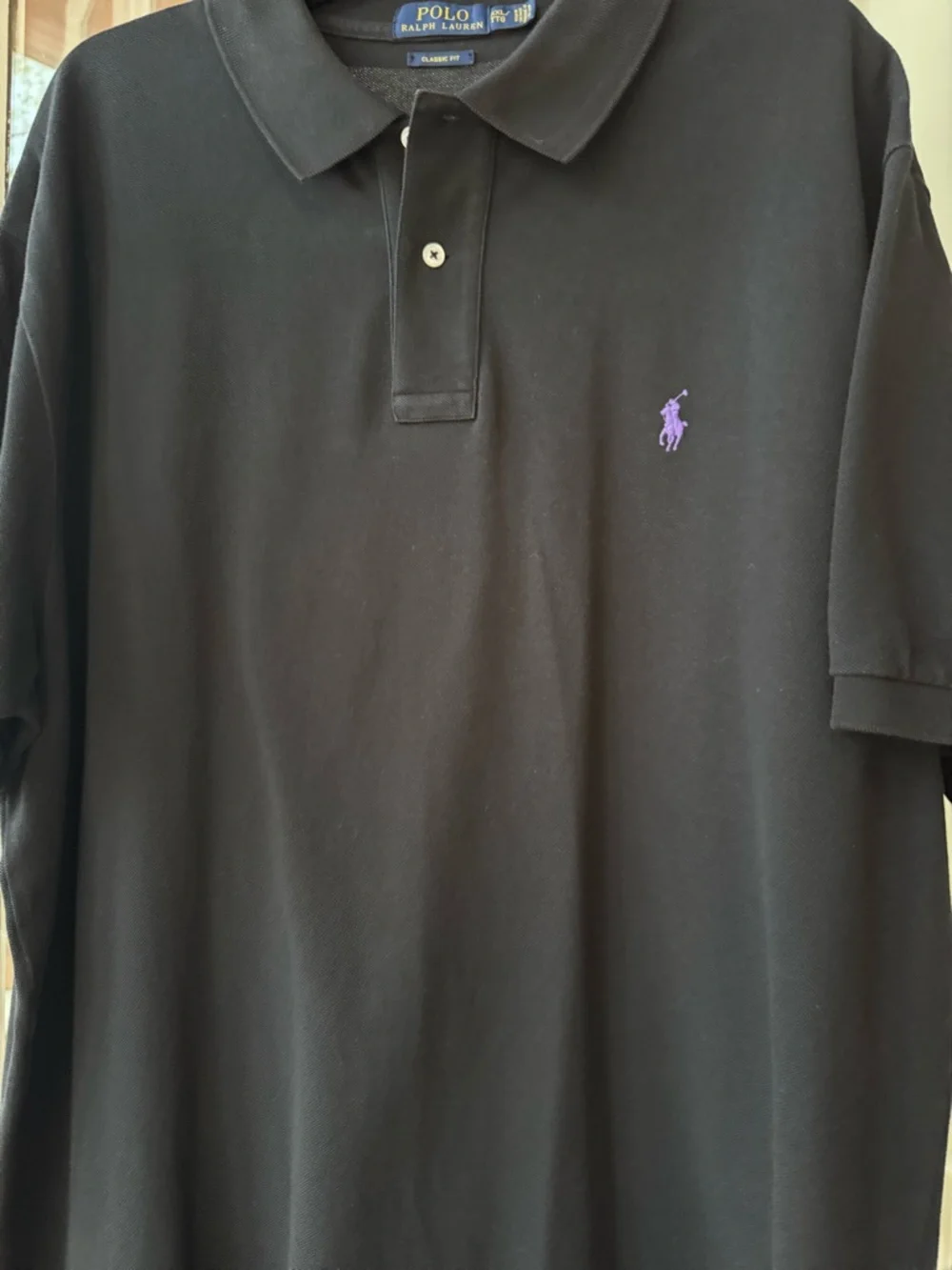 Ralph Lauren Black Classic Fit XXL Tall Polo with Purple Pony Embroidery EUC!