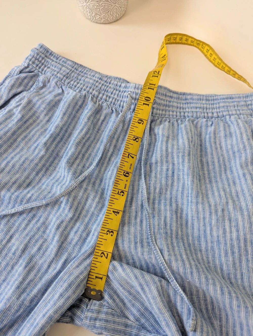 H&M Blue and White Striped Drawstring Linen Pants Small Women's Preppy Summer