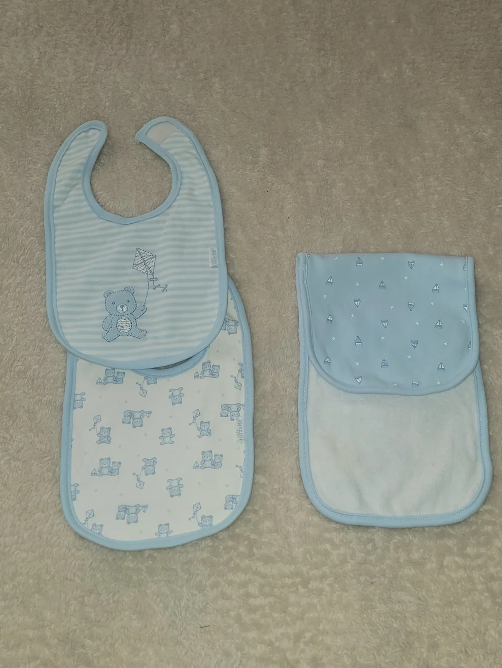 Little Me bibs and burp cloth set 6m