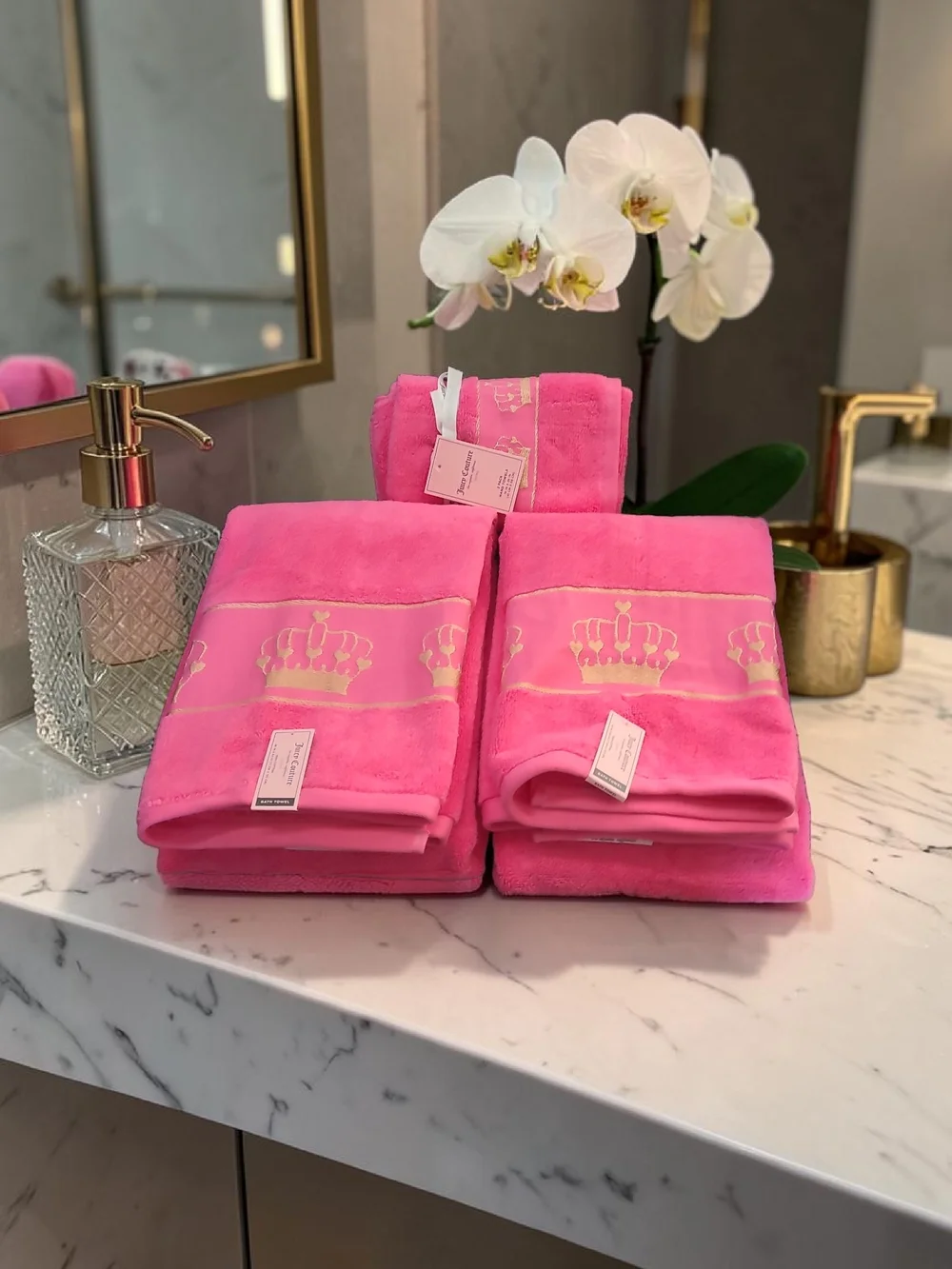 Juicy Couture Pink Crown Embroidered Towel Set