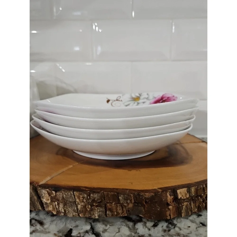 Vintage Japanese White And Pink Floral Serving Or Soup Bowls SET OF 4
