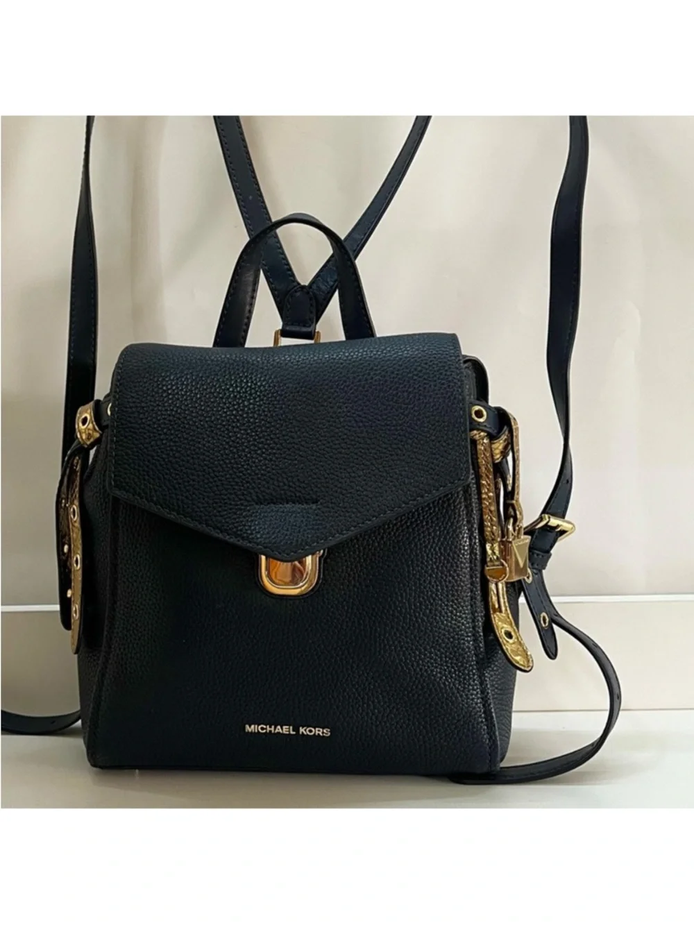 MICHAEL KORS Navy Blue Backpack Merritt Rhea Hudson Charm Shoulder Bag