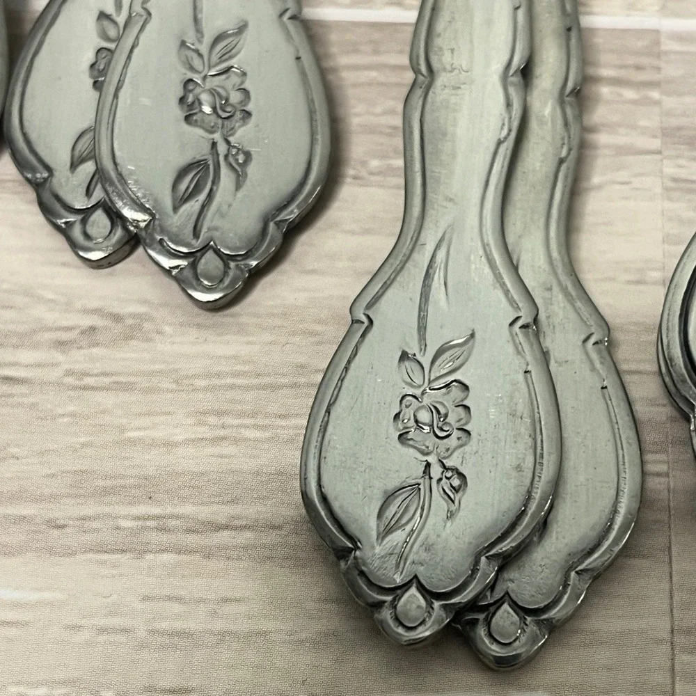 Barclay Geneva Stainless Steel Rose Floral Engraved Flatware Lot 37 Pieces