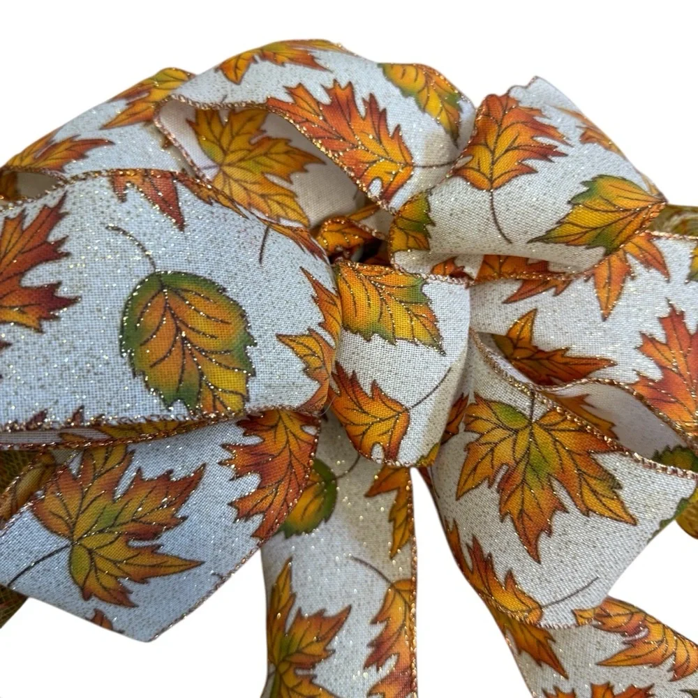 Handmade Fall Leaves & Pumpkin Deco Mesh Wreath – Gold Burlap Mesh – 21 Inches