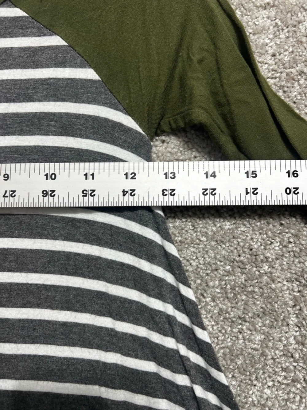 Pomelo Girls Striped Round Hem Dress Green Sleeves Grey White Stripes Size XS