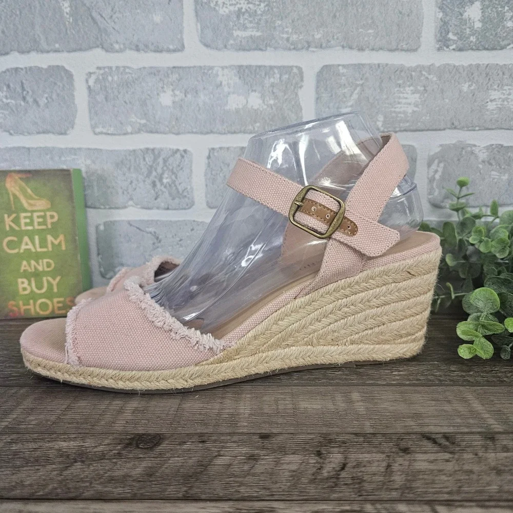 Lucky Brand Pink Canvas Espadrille Wedge Sandals Women Size 10 Adjustable Strap‎