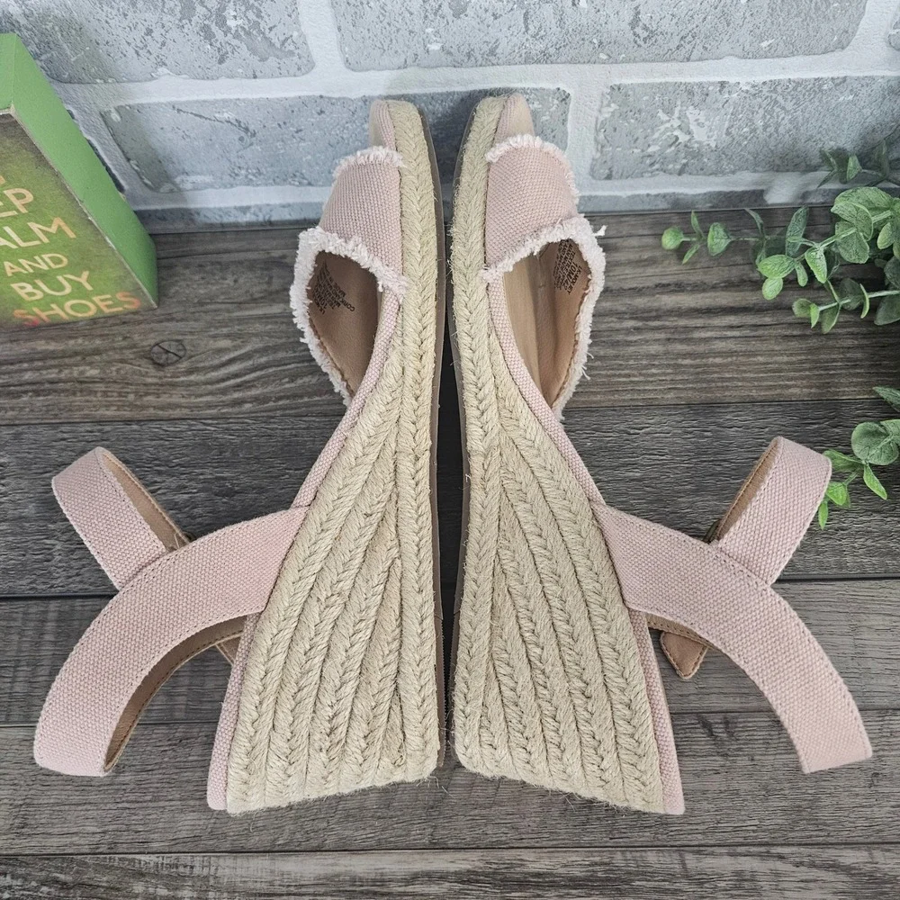 Lucky Brand Pink Canvas Espadrille Wedge Sandals Women Size 10 Adjustable Strap‎