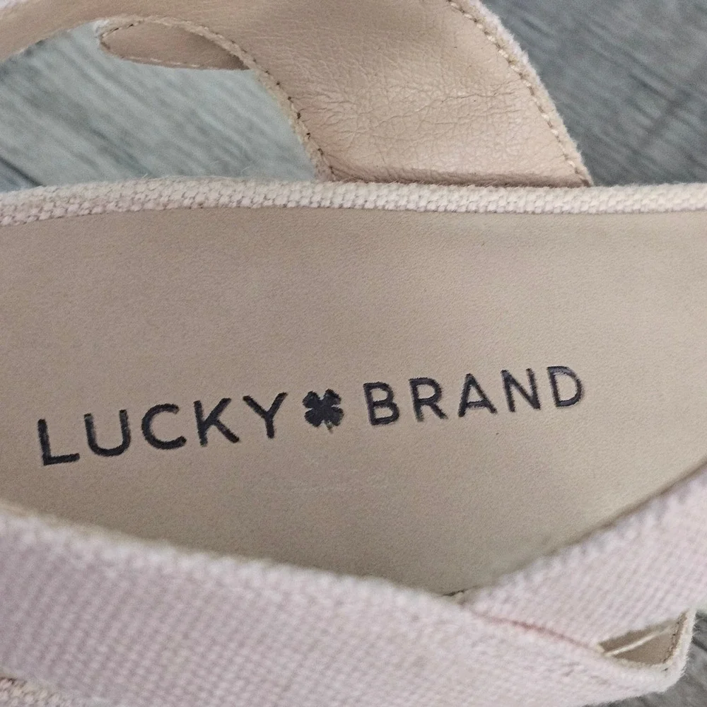 Lucky Brand Pink Canvas Espadrille Wedge Sandals Women Size 10 Adjustable Strap‎