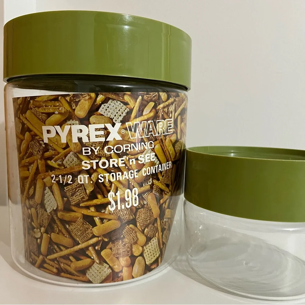 Vintage Pyrex Store N See Avocado Green Canister Set Of 2