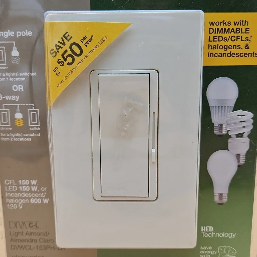 LUTRON CL DIMMER LIGHT ALMOND SINGLE POLE OR 3-WAY DVWCL-153PH-LA NEW & SEALED