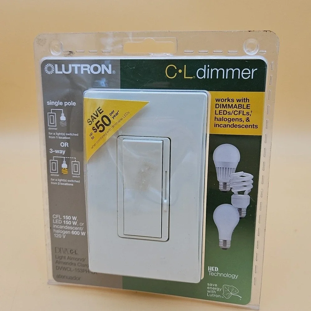 LUTRON CL DIMMER LIGHT ALMOND SINGLE POLE OR 3-WAY DVWCL-153PH-LA NEW & SEALED