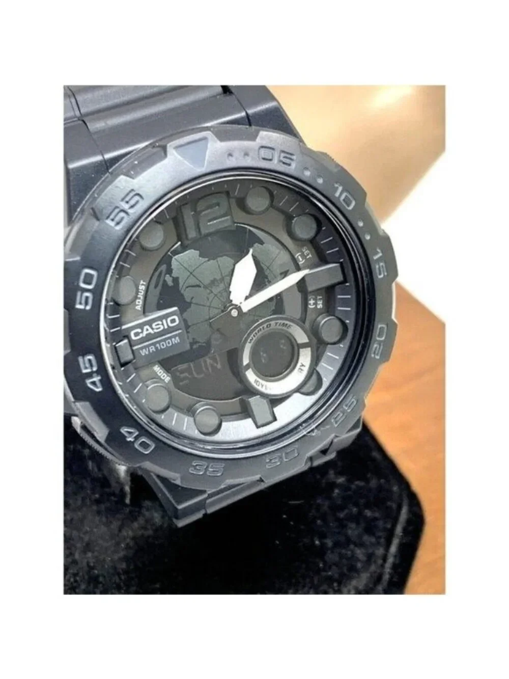Casio Men's Watch AEQ100 World Time Quartz Analog Digital 46mm Black Resin 5479