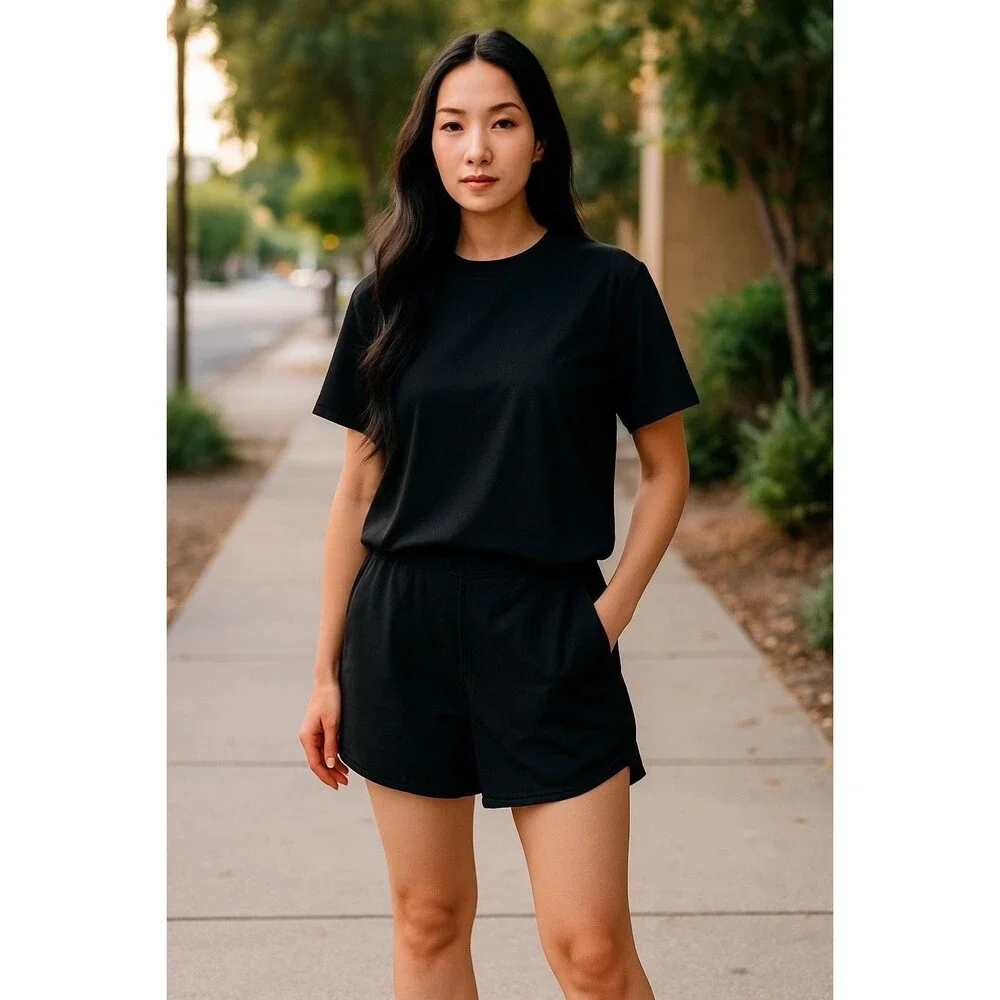 Land’s End Women’s Black Running Athletic Workout Shorts Size L