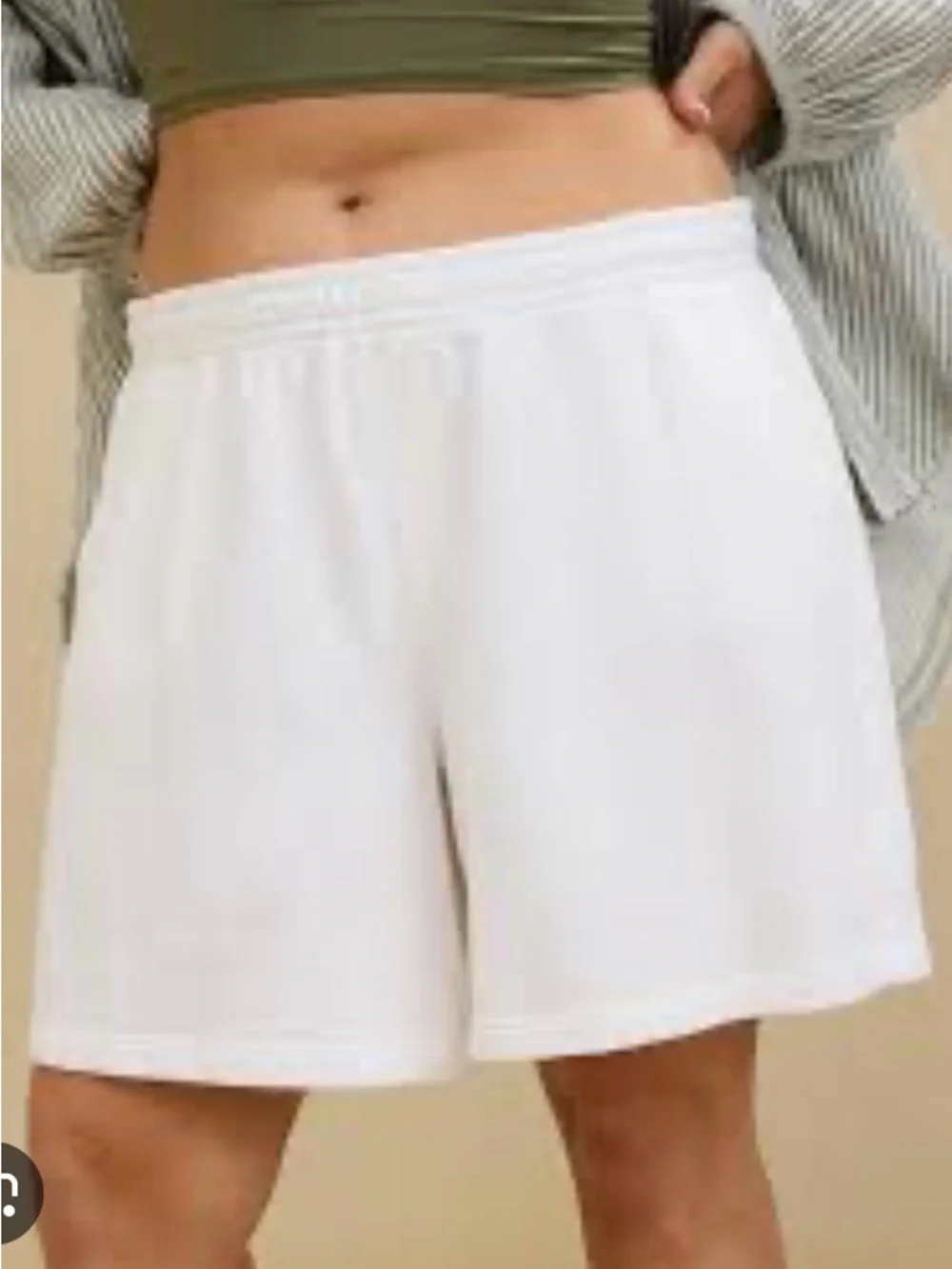 Aerie White Long Fleece Shorts, Sz M, NWT