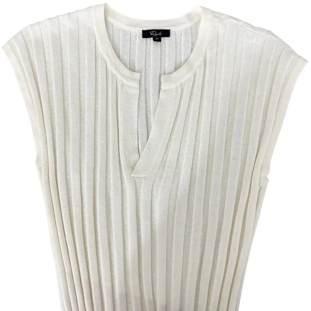 Rails Ashley Rib-Knit Midi Dress Cream Sleeveless Stretch Cotton Blend Size M