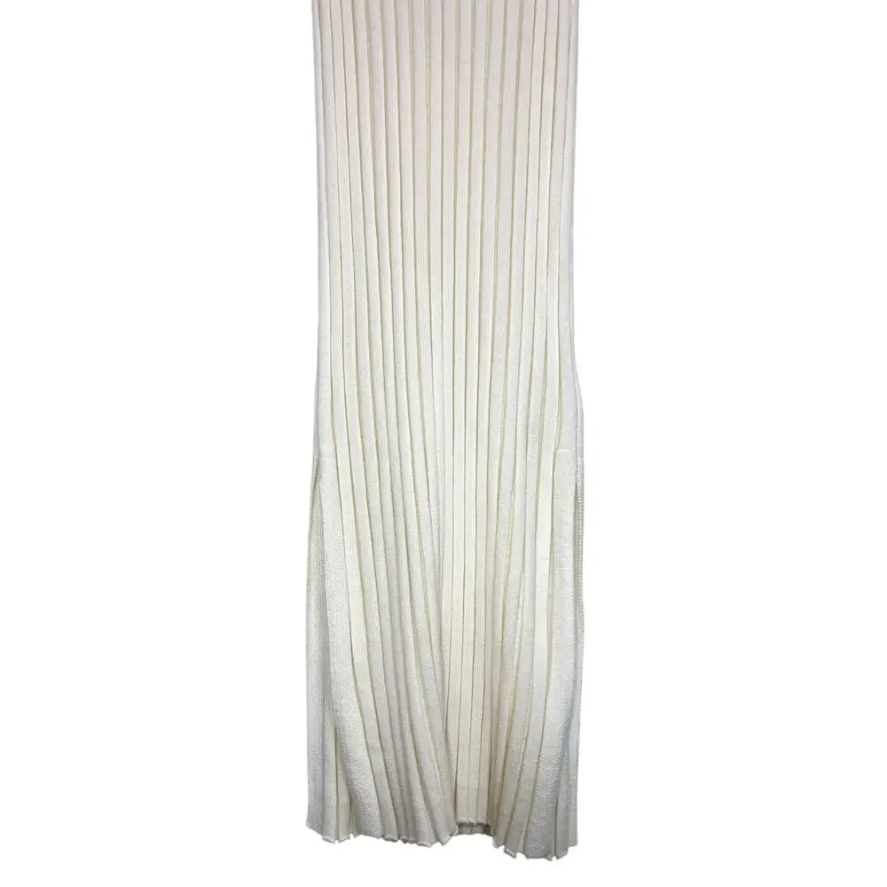 Rails Ashley Rib-Knit Midi Dress Cream Sleeveless Stretch Cotton Blend Size M