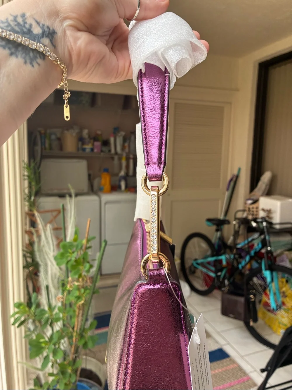 RARE Kate Spade Nina Metallic Leather Shoulder Bag Dark Raspberry