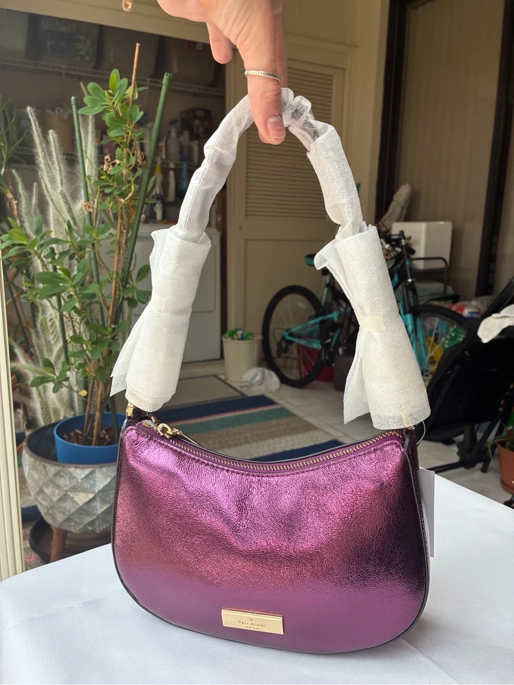 RARE Kate Spade Nina Metallic Leather Shoulder Bag Dark Raspberry