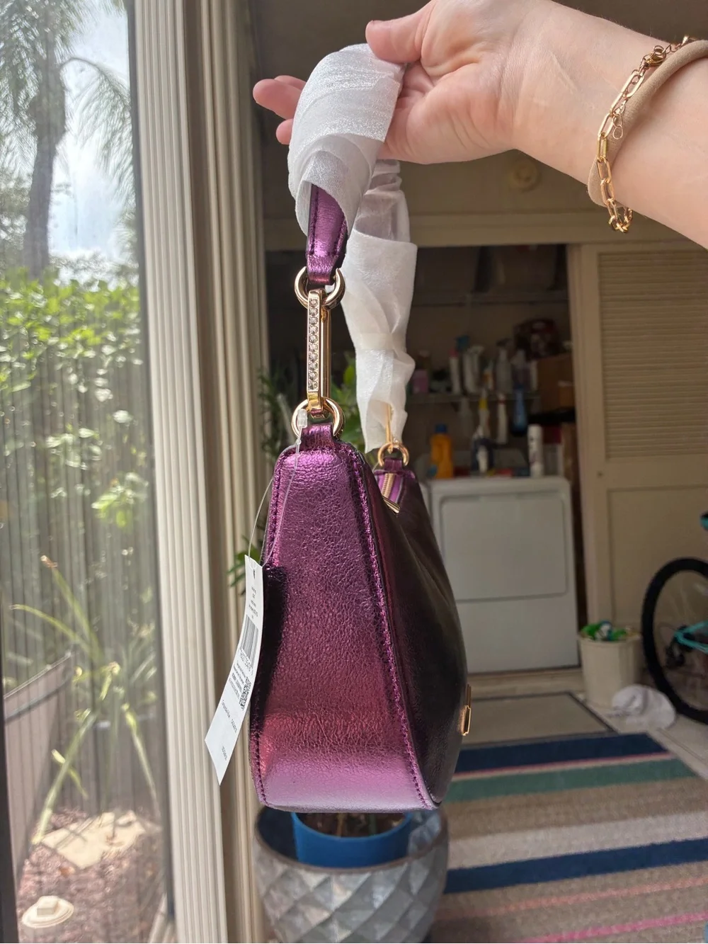 RARE Kate Spade Nina Metallic Leather Shoulder Bag Dark Raspberry