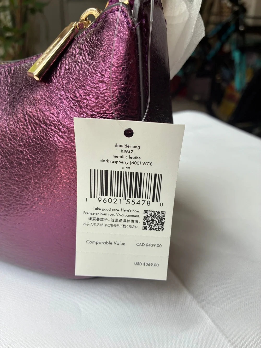 RARE Kate Spade Nina Metallic Leather Shoulder Bag Dark Raspberry
