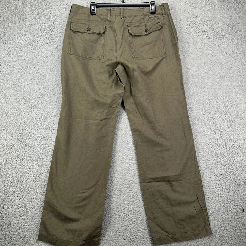 Banana Republic Mens Linen Blend Safari Pants 35X32 Olive Green Pocket Loose Fit