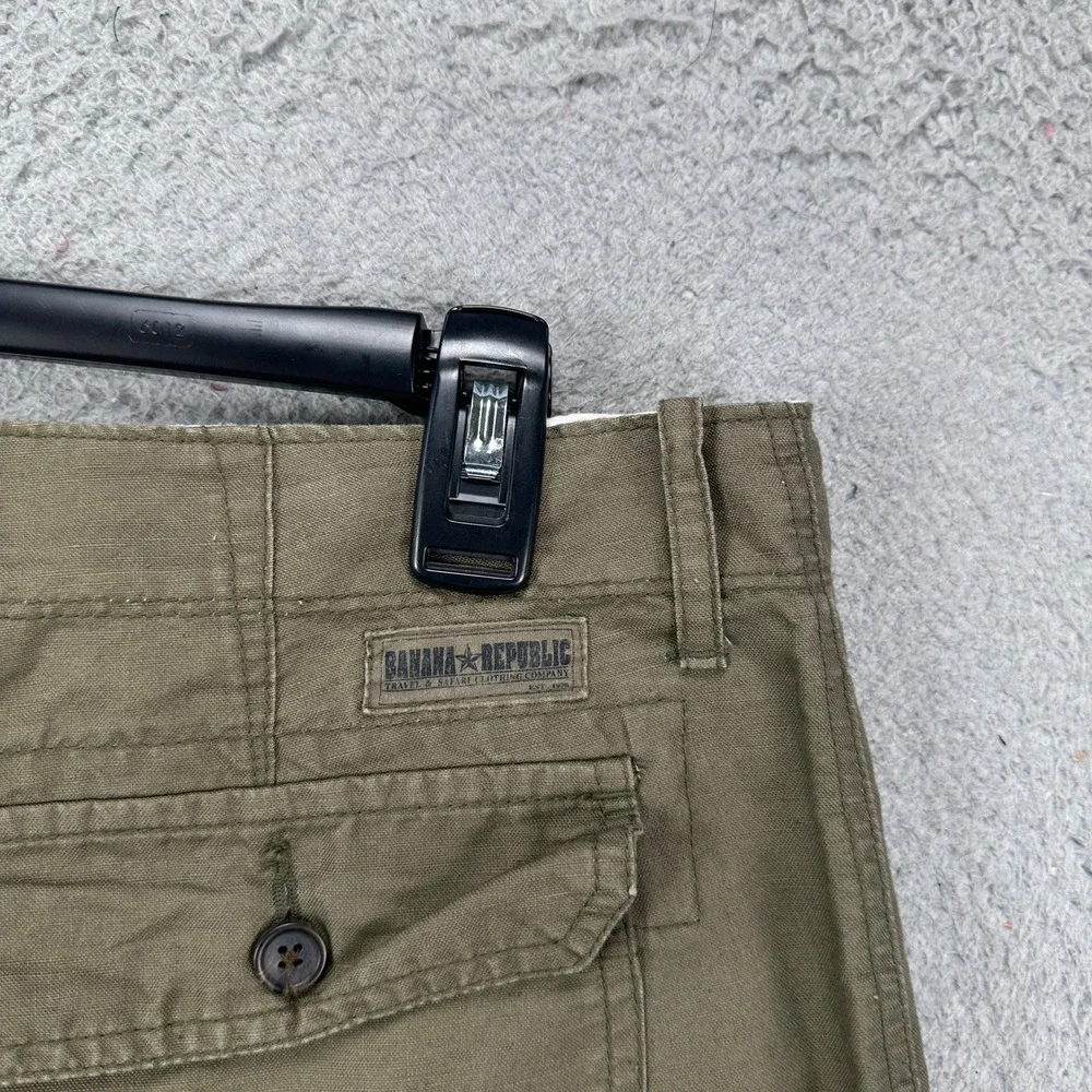 Banana Republic Mens Linen Blend Safari Pants 35X32 Olive Green Pocket Loose Fit