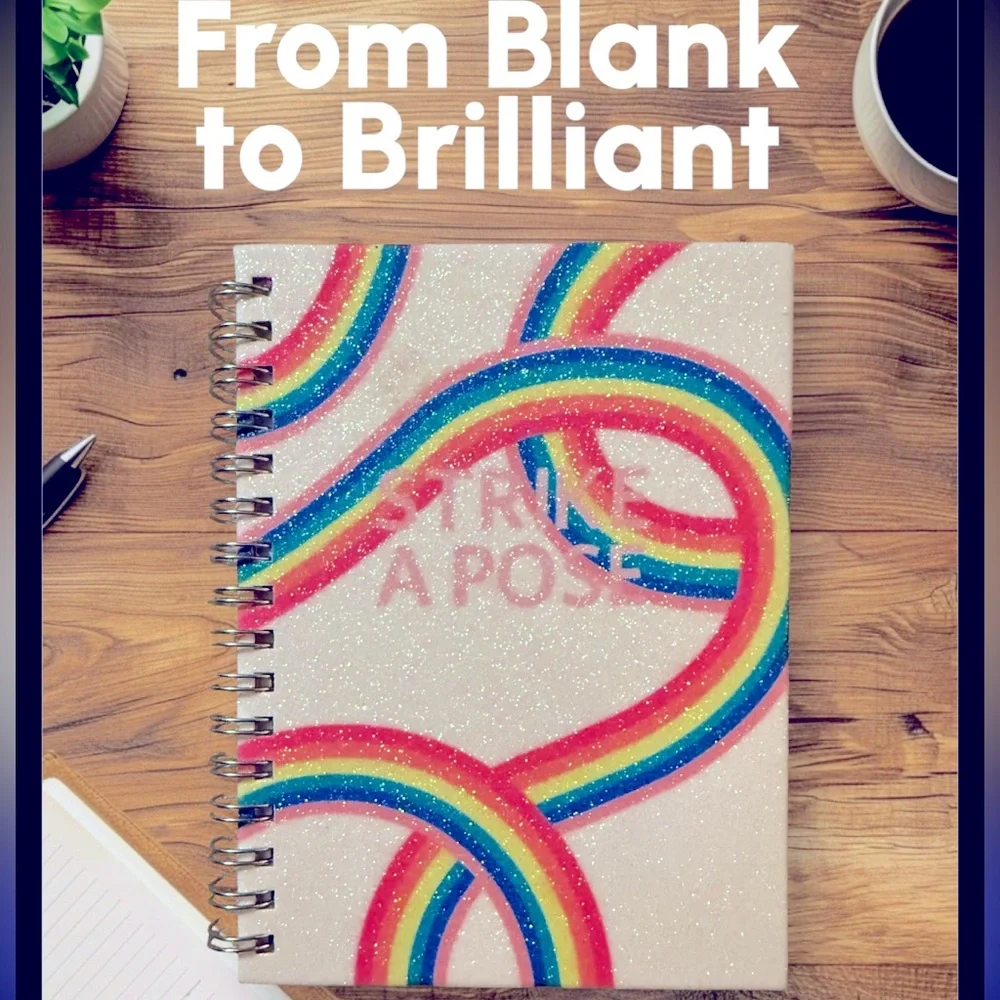 New Rainbow Glitter “Strike A Pose” Notebook Journal