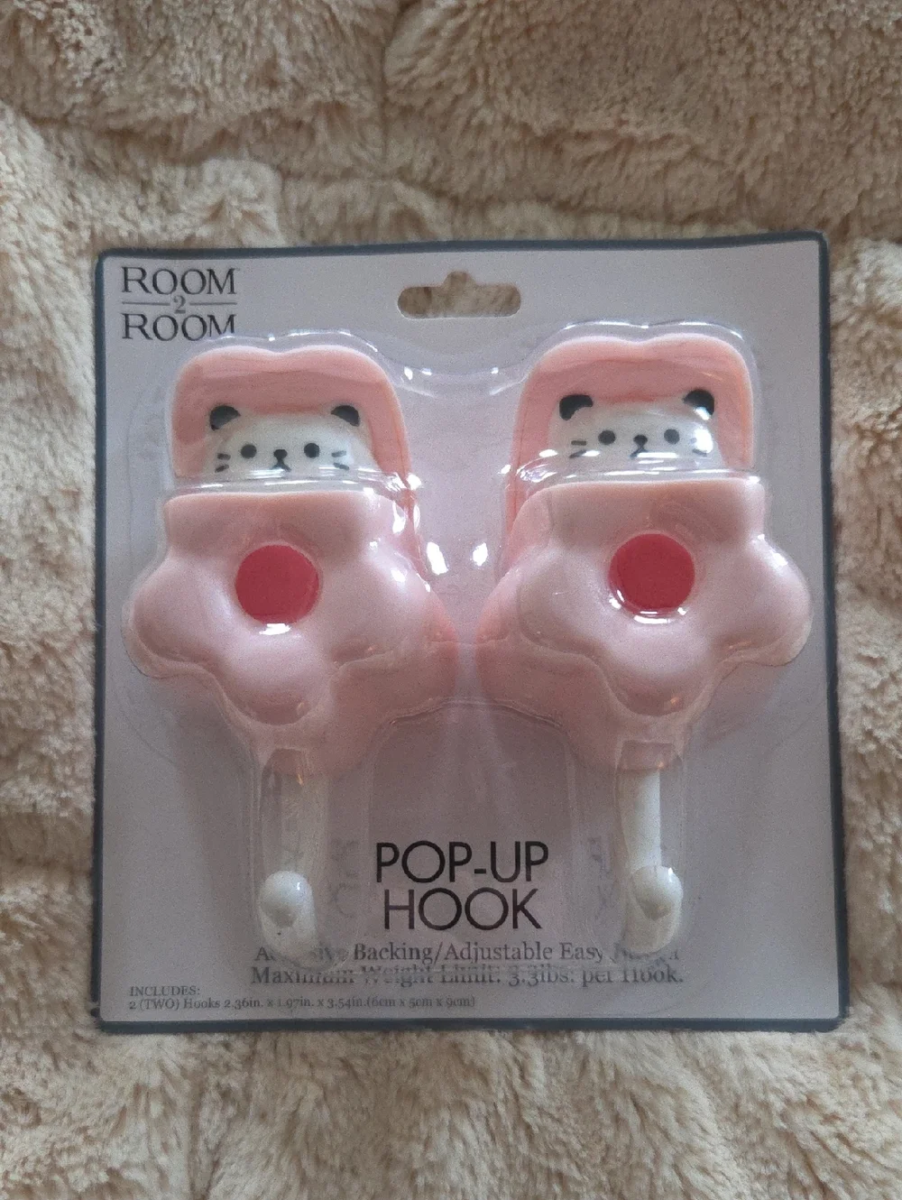 Room2Room Pink Pop-Up Wall Hooks - Cute Bear Design