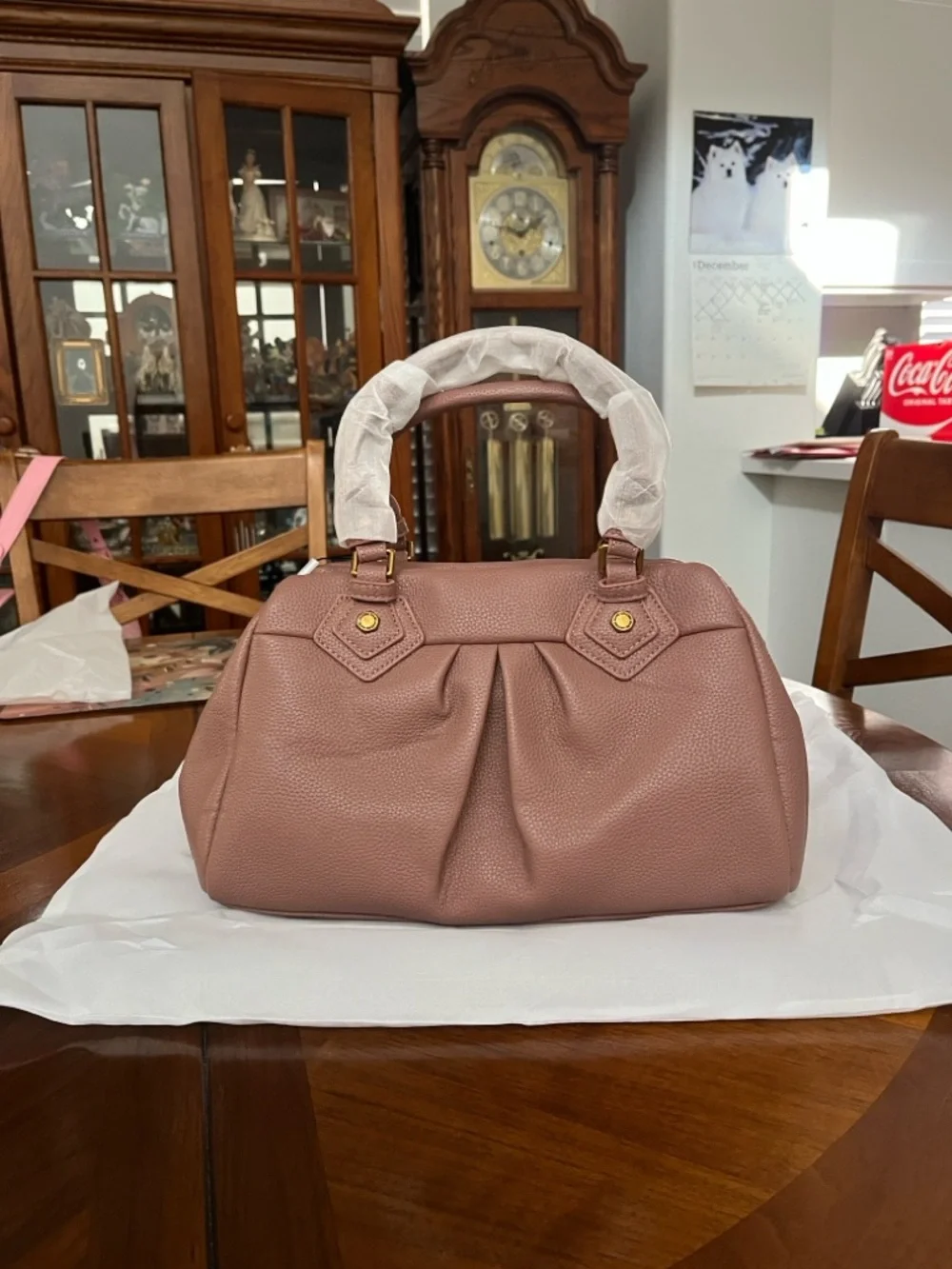 Blush Pink Leather Crossbody Satchel Handbag!