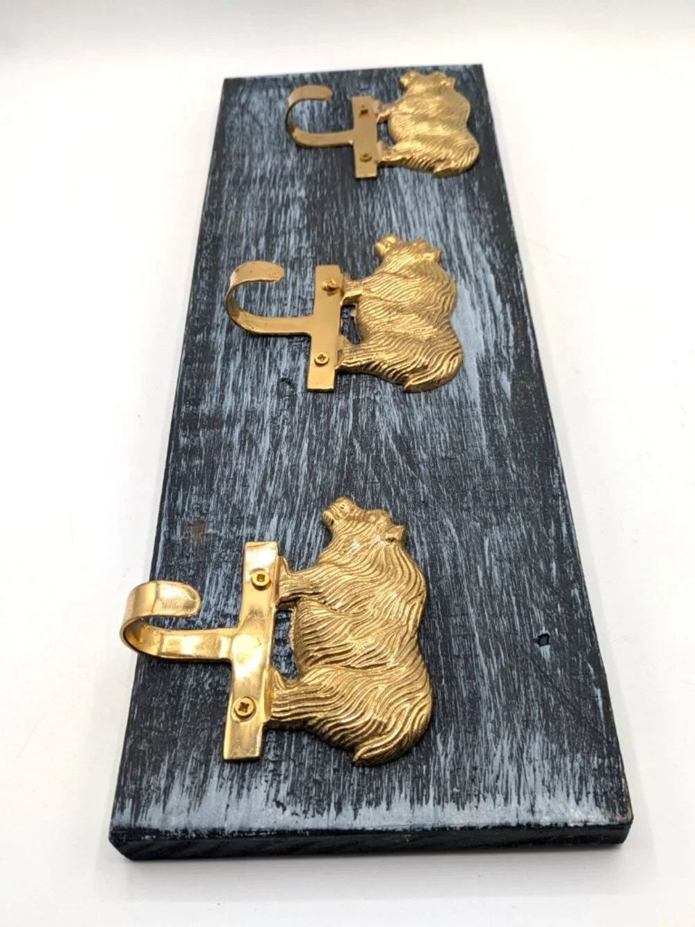Hand Crafted Hat Key Coat Rack 3 Bear Hooks Wall Mount Blue Distressed`15