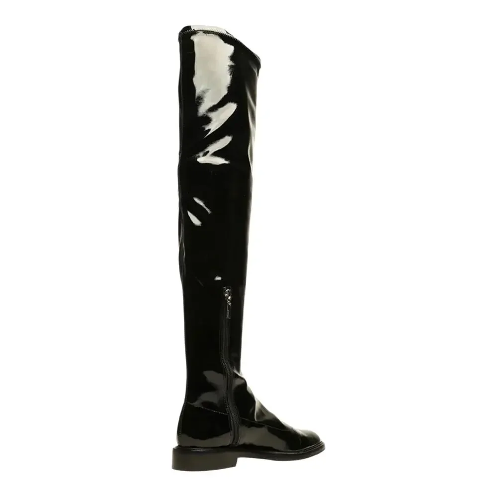 Schutz Women's Kaolin Over The Knee Flat Boots Black Patent Size 8