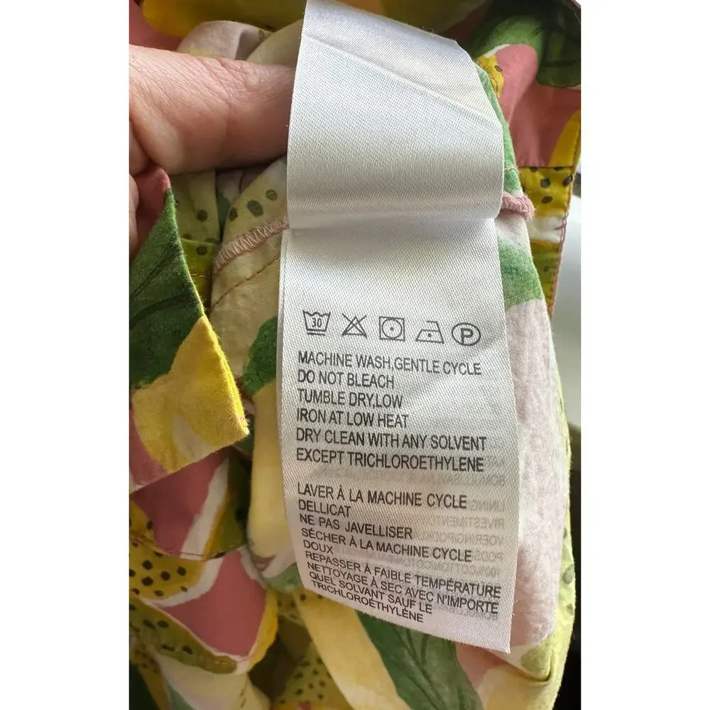 FARM RIO Fresh Lemons Puff Sleeve V Neck Button Front Blouse Size S