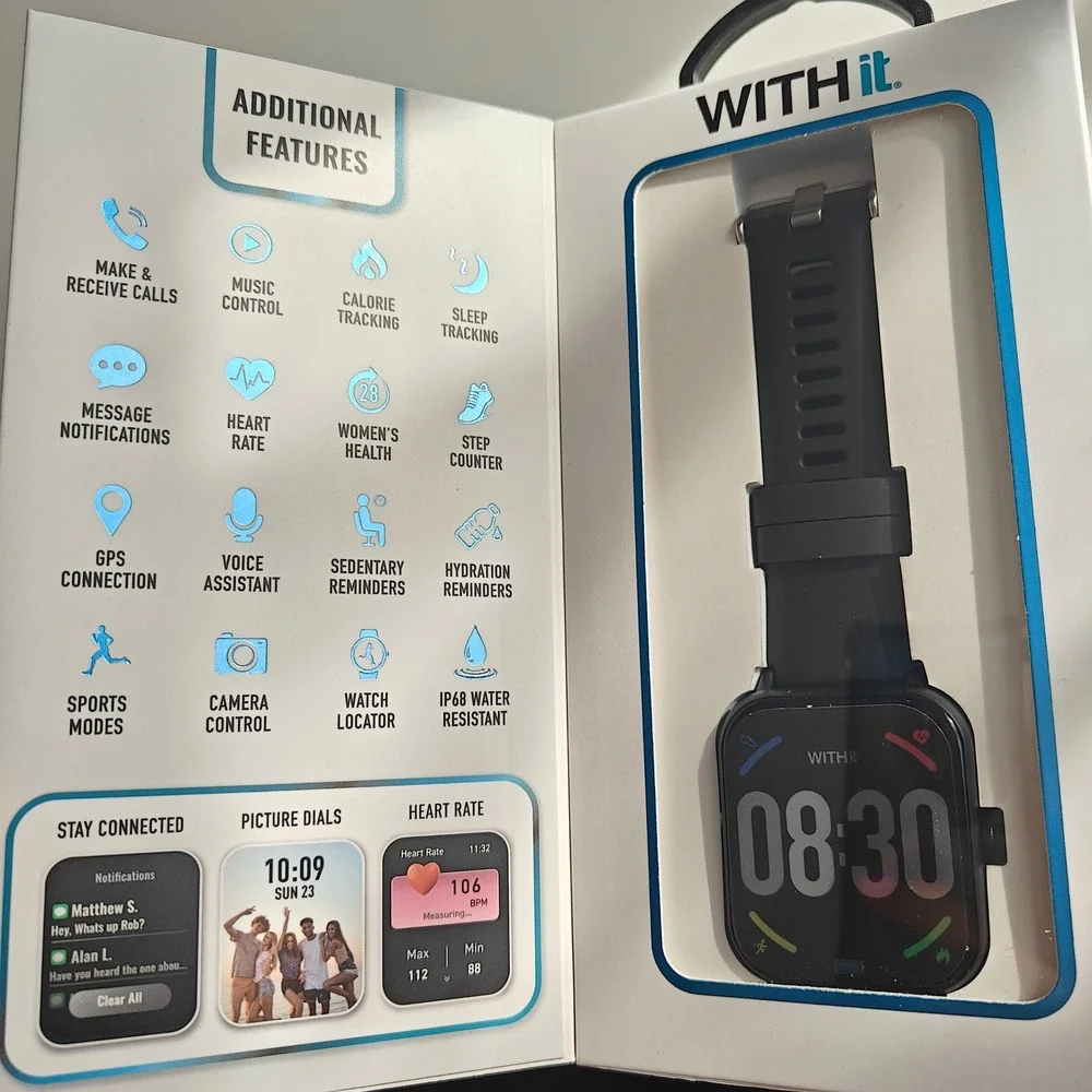 WITHit EXA Smartwatch Black Calling Bluetooth Fitness Tracker iOS Android NEW