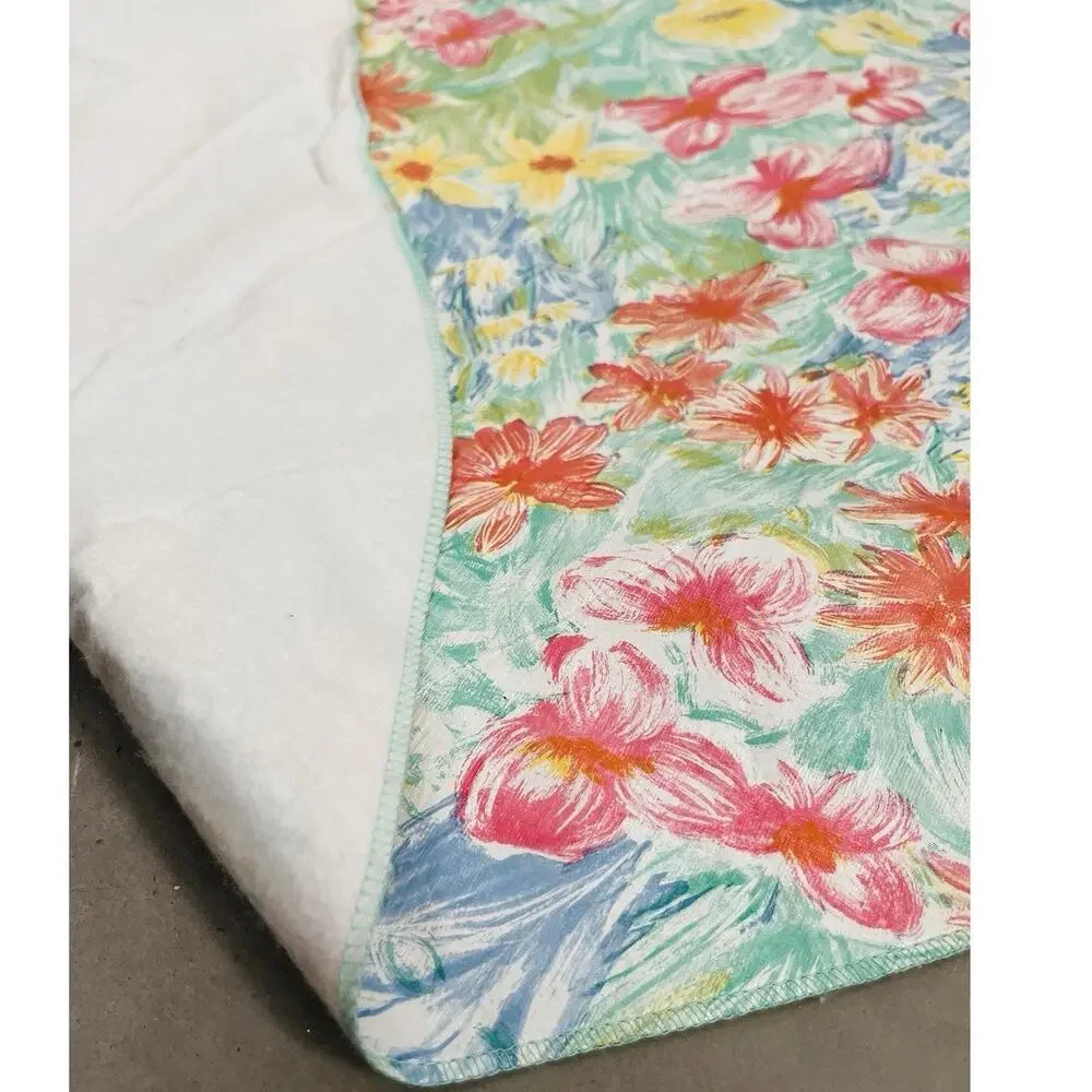 Vinyl Flannel Back Tablecloth Round FLOWER Power Yellow Pink Blue Vintage Green