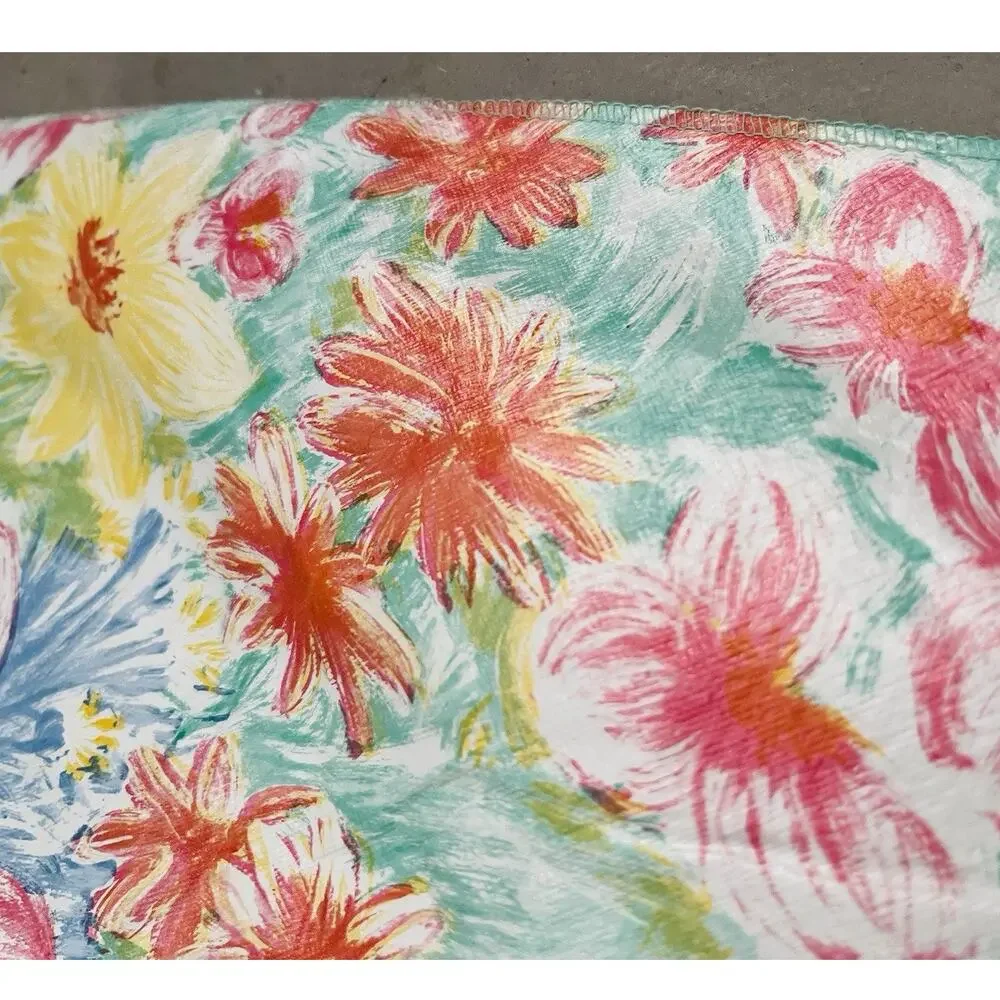 Vinyl Flannel Back Tablecloth Round FLOWER Power Yellow Pink Blue Vintage Green