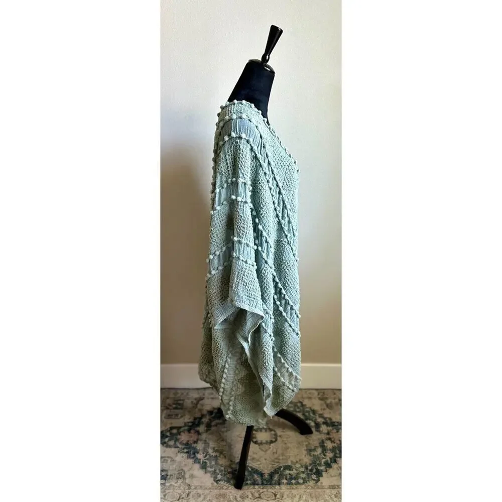 SAACHI Textured Pom Pom Kimono Wrap in Sage Green One Size