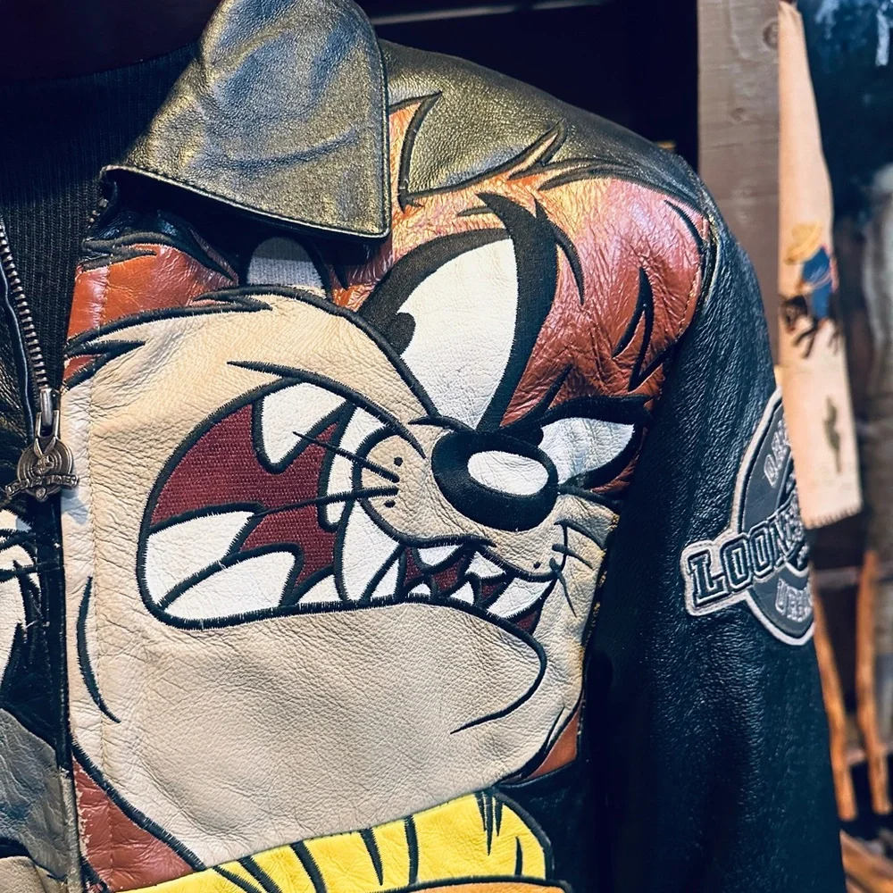 Looney Tunes Urban Gear Vintage Leather Jacket with Bugs, Taz, Marvin & Yosemite