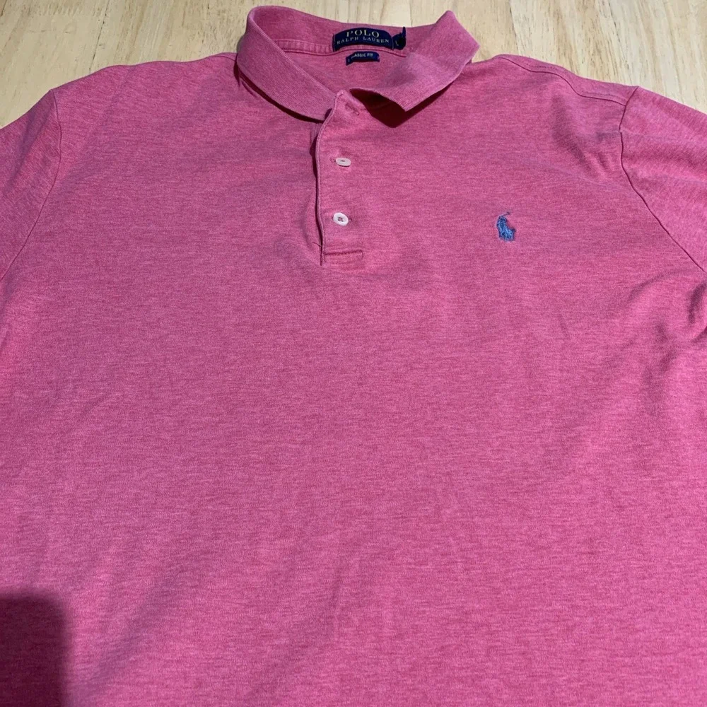 Polo Ralph Lauren Polo‎ Shirt Mens L Classic Fit Short Sleeve Pink Blue Pony