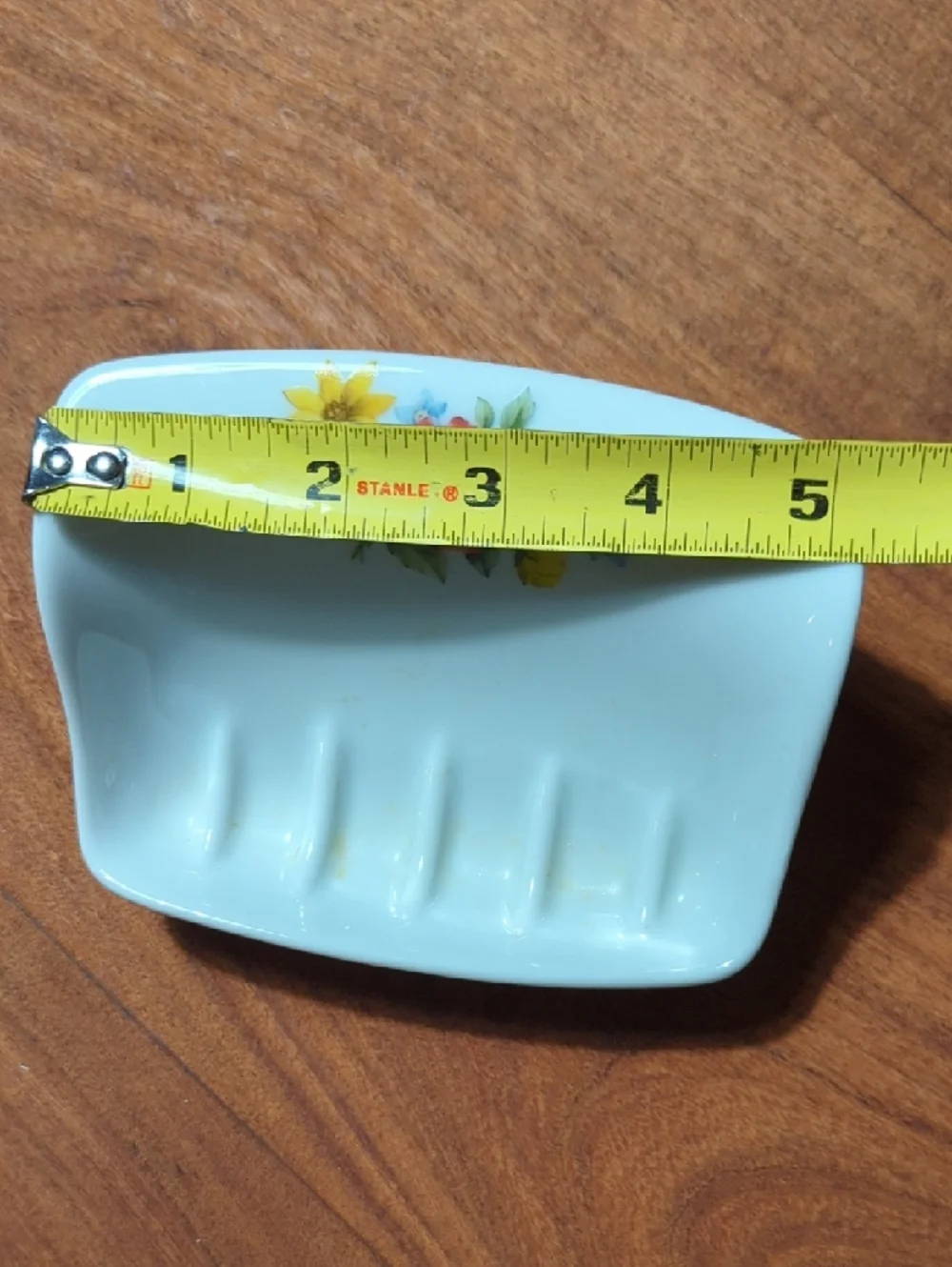 Vintage Porcelain Soap Dish - White with Floral Accent