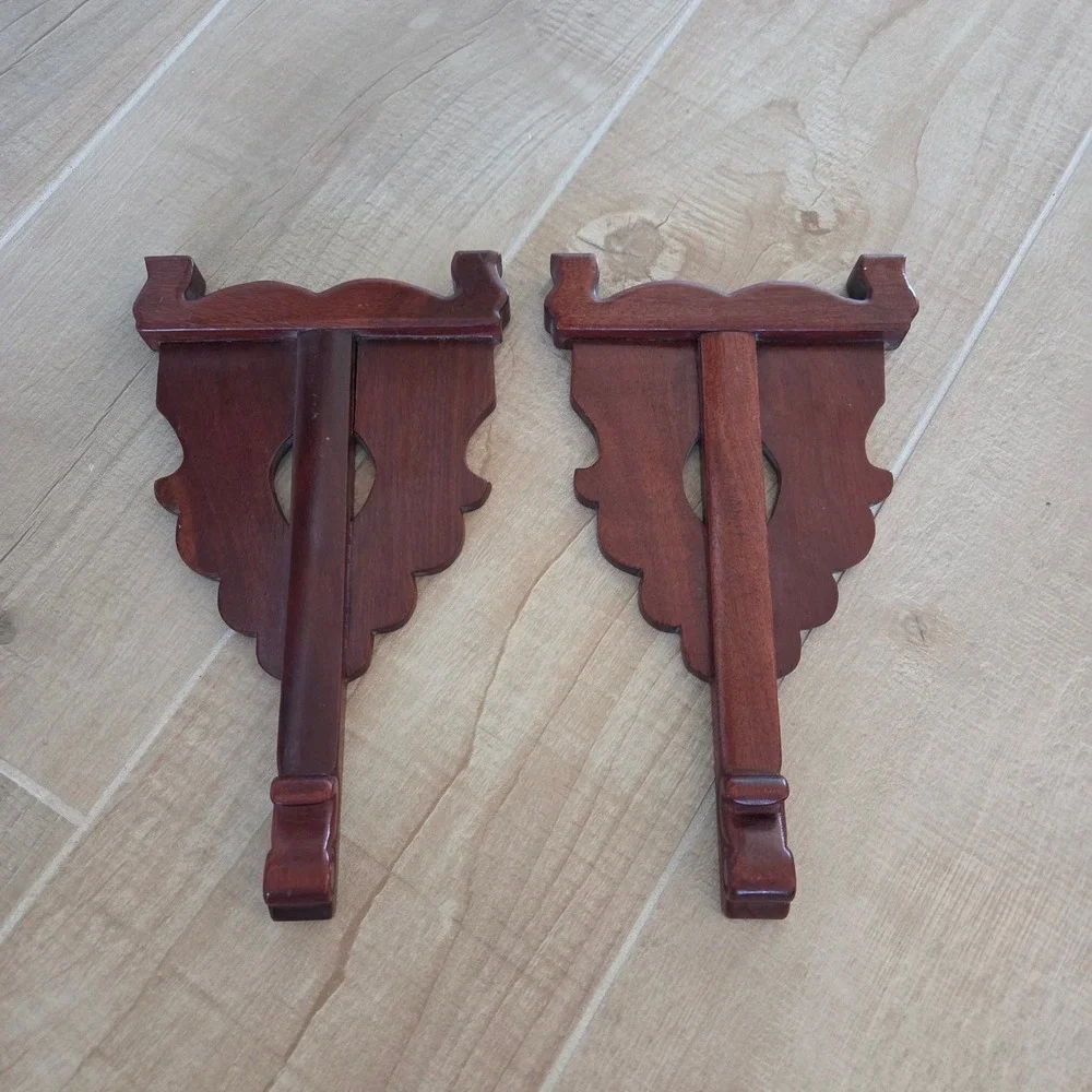 Vintage Wooden Shelf Brackets Pair‎ Decorative Ornate Dark Wood Wall Mount