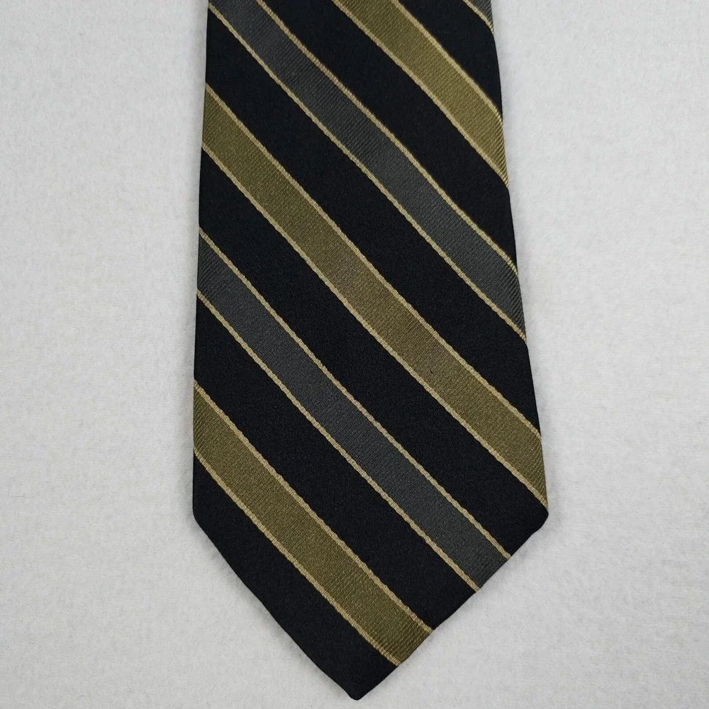 Robert Talbott Tie Black Brown Striped Mens REPP Necktie 100% Silk Designer USA