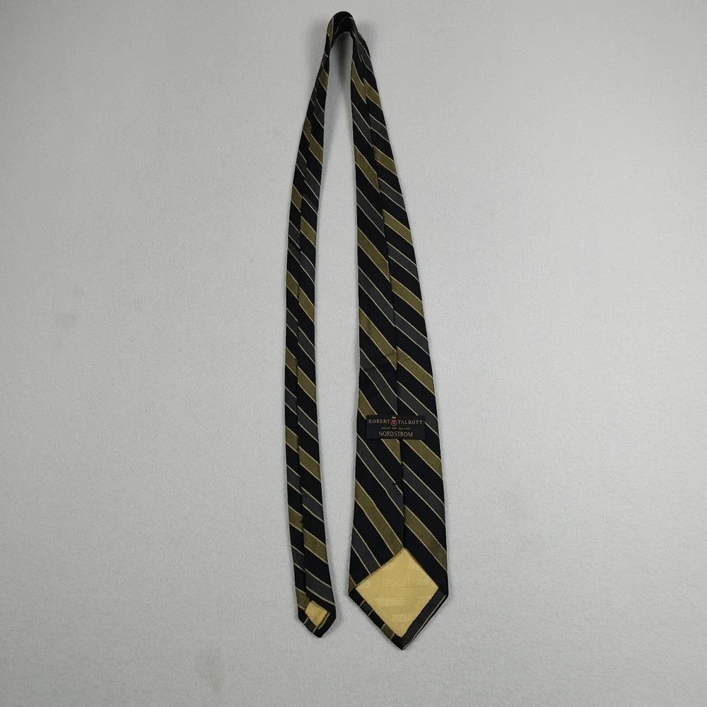Robert Talbott Tie Black Brown Striped Mens REPP Necktie 100% Silk Designer USA