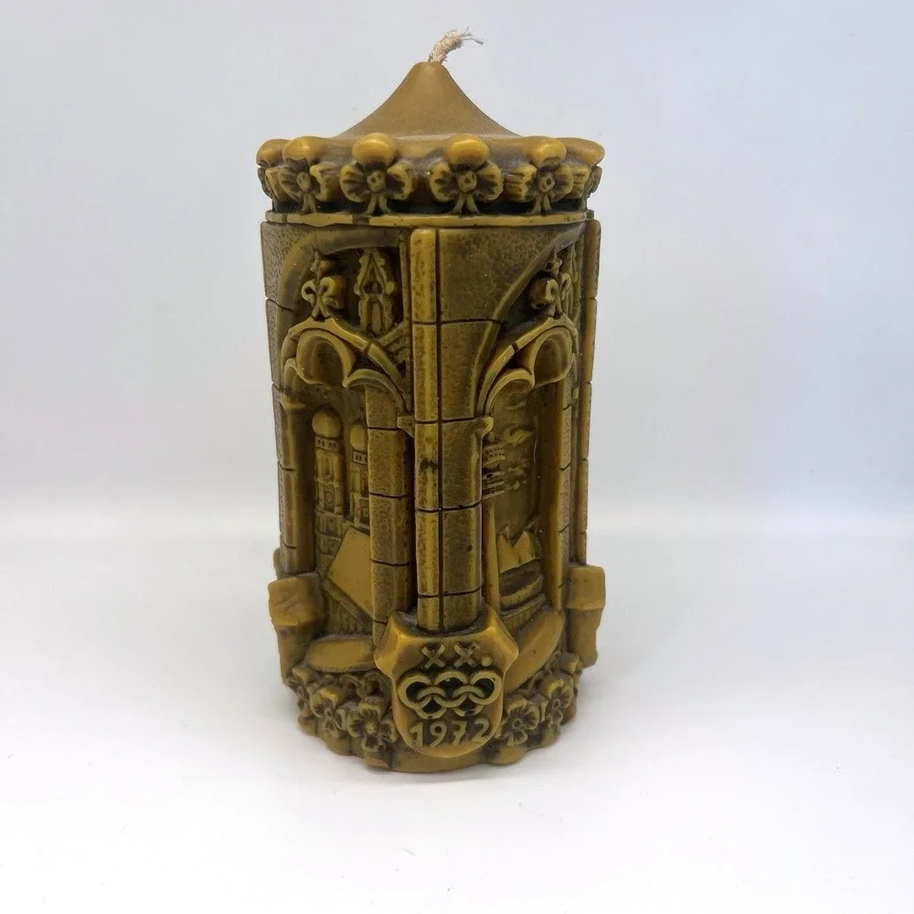 Vintage 1972 Germany Olympic Munich Relief Sculptural Hand Carved Candle