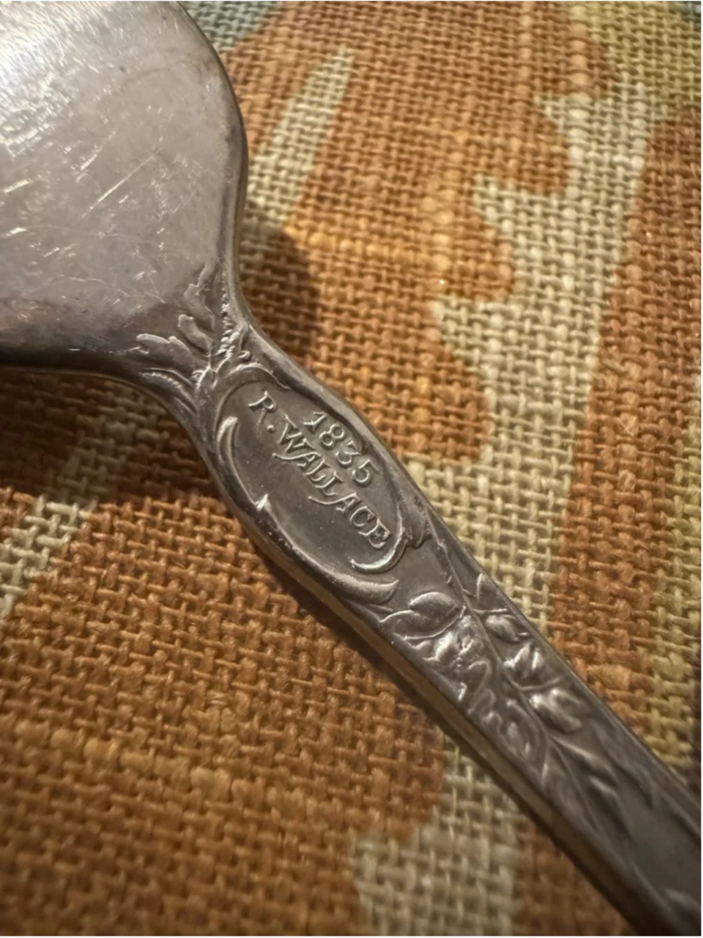 Antique 1835 R Wallace HIBISCUS Silverplate Lettuce Fork Monogram P