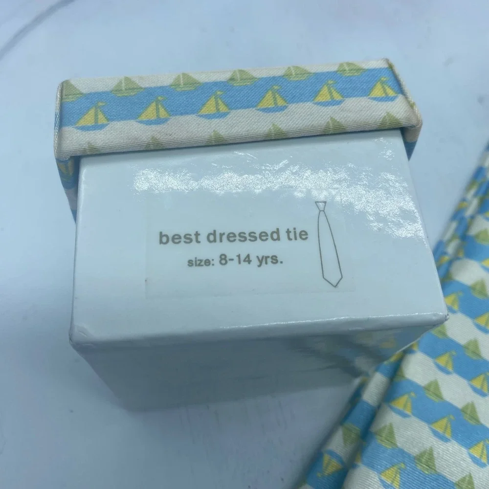 The Childrens Place Boys Sailboat Nautical Stripe Necktie Blue Green Age 8-14